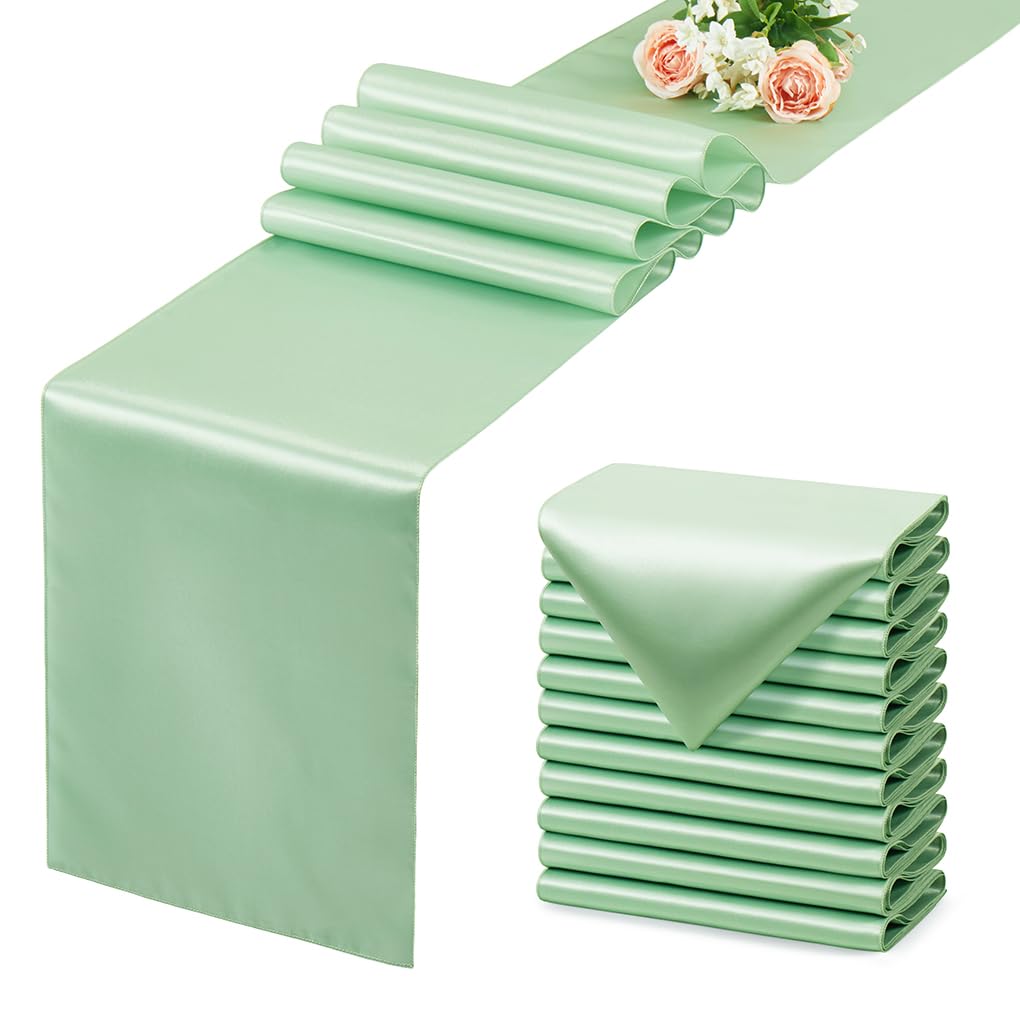 12 Pack Silver Table Runner 12x108 Inches Long, Satin Silk-Like Smooth Table Decor for Wedding Birthday Party