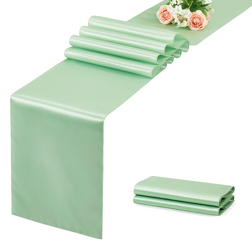 12 Pack Silver Table Runner 12x108 Inches Long, Satin Silk-Like Smooth Table Decor for Wedding Birthday Party