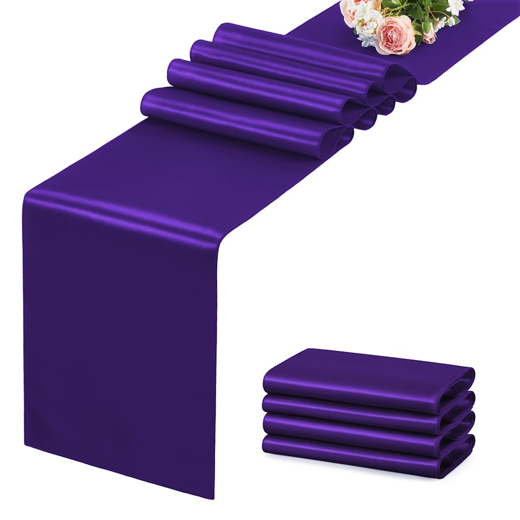 12 Pack Silver Table Runner 12x108 Inches Long, Satin Silk-Like Smooth Table Decor for Wedding Birthday Party