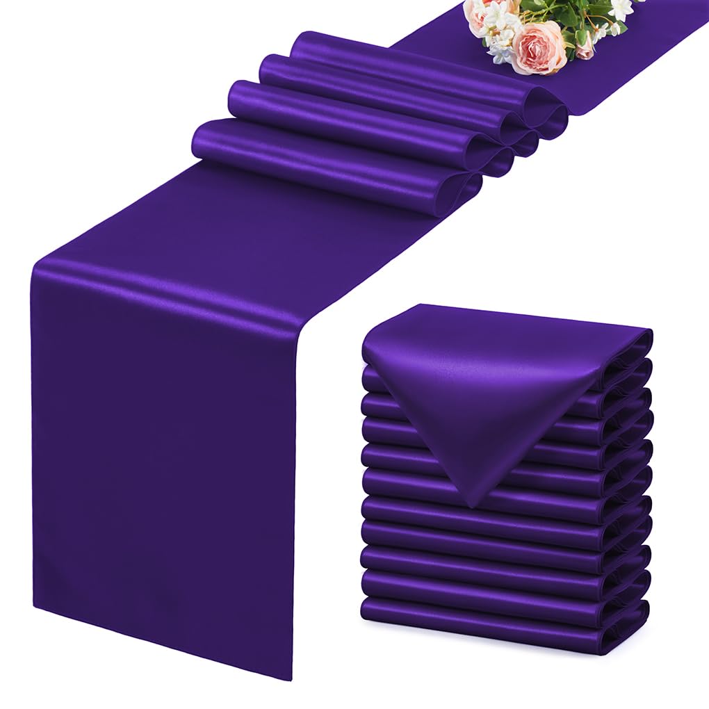 12 Pack Silver Table Runner 12x108 Inches Long, Satin Silk-Like Smooth Table Decor for Wedding Birthday Party