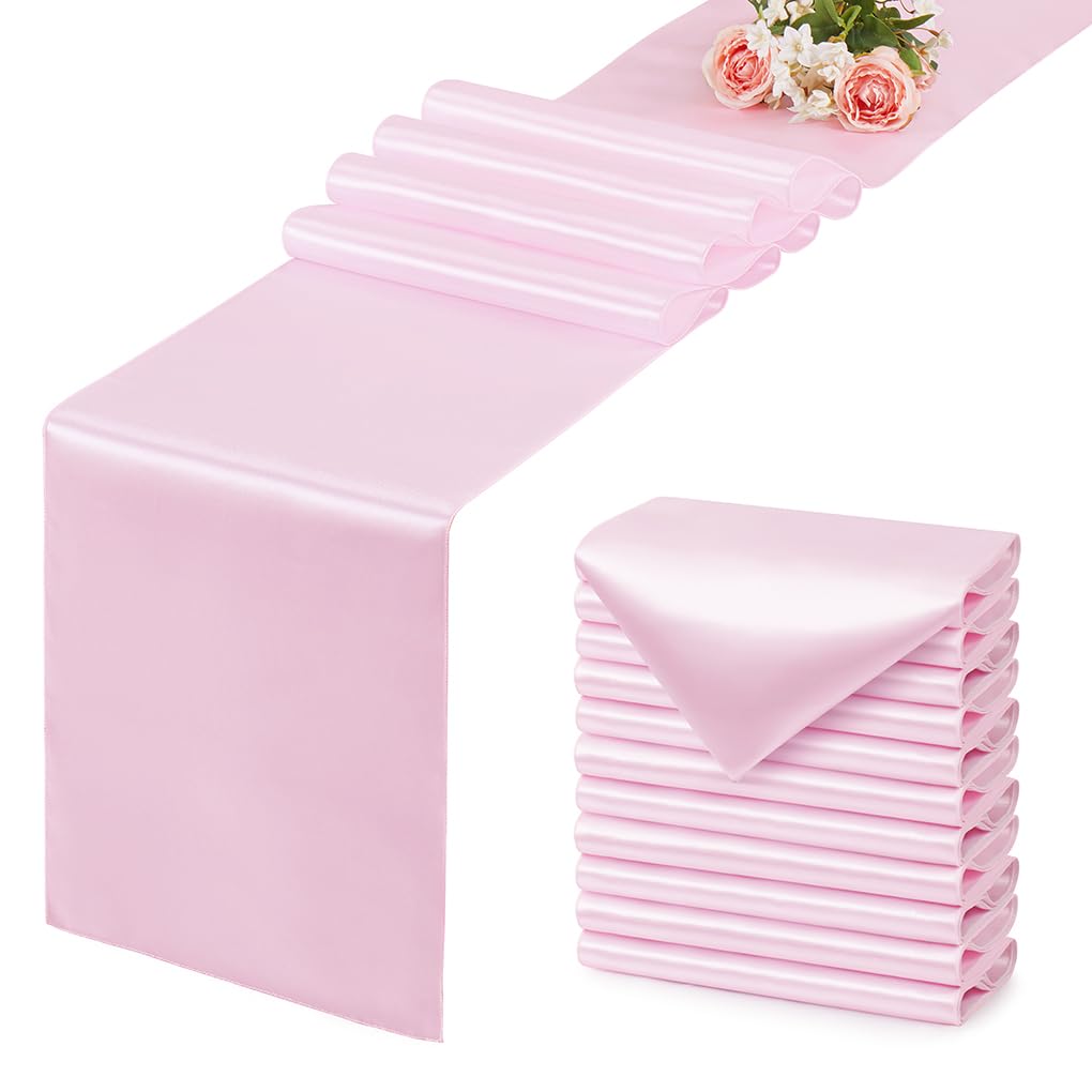 12 Pack Silver Table Runner 12x108 Inches Long, Satin Silk-Like Smooth Table Decor for Wedding Birthday Party