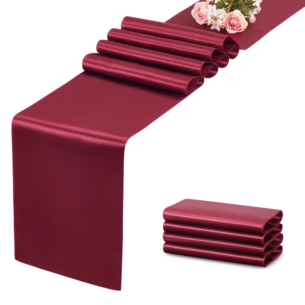 12 Pack Silver Table Runner 12x108 Inches Long, Satin Silk-Like Smooth Table Decor for Wedding Birthday Party