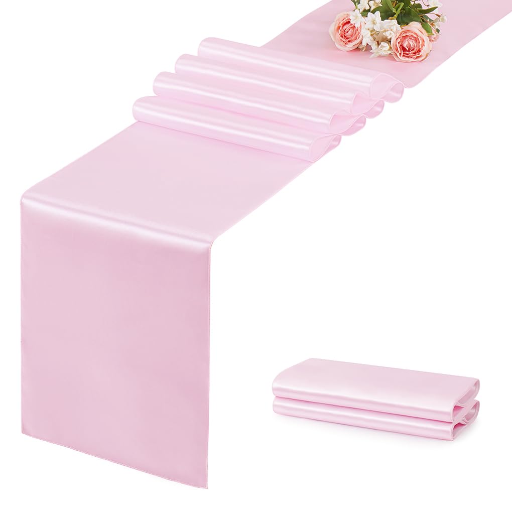 12 Pack Silver Table Runner 12x108 Inches Long, Satin Silk-Like Smooth Table Decor for Wedding Birthday Party