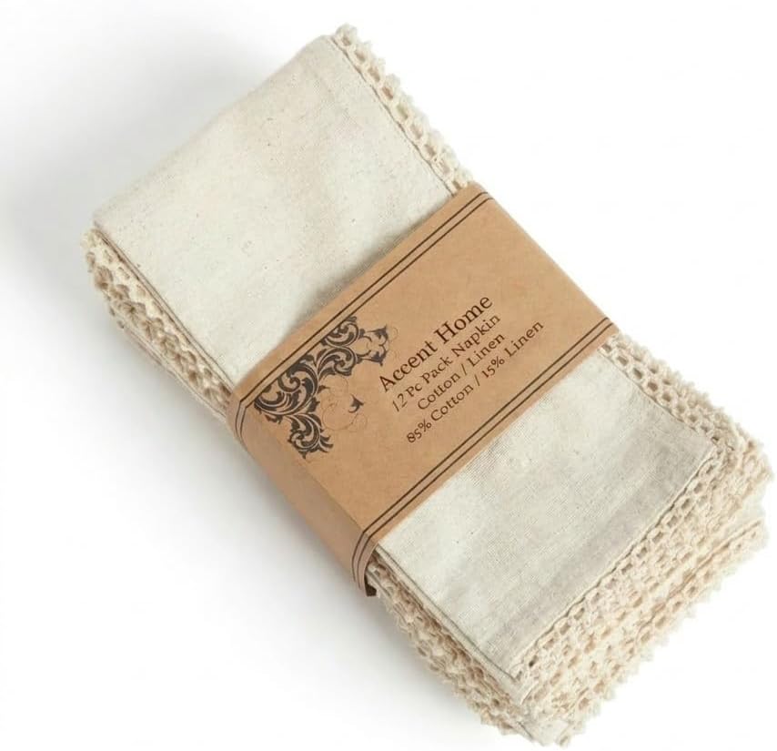 ACCENTHOME Natural Cloth Napkins Set of 12 18x18 inch Cotton Dinner Napkins - Washable Soft Premium Hotel Quality Reusable Napkins Perfect Table Napkins for Family Dinners, Weddings & Everyday Use