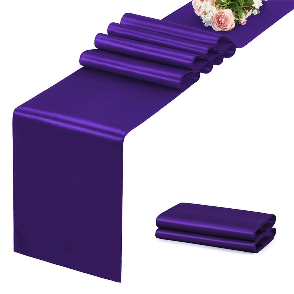 12 Pack Silver Table Runner 12x108 Inches Long, Satin Silk-Like Smooth Table Decor for Wedding Birthday Party