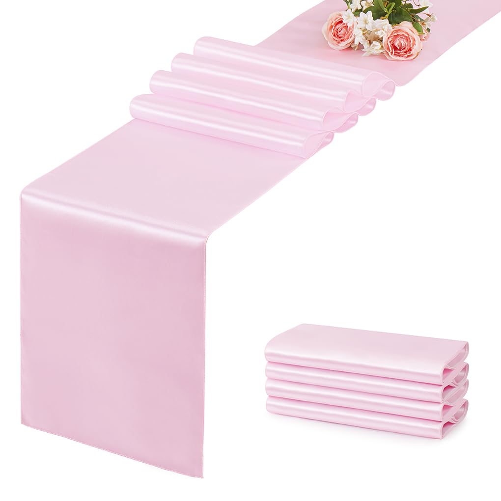 12 Pack Silver Table Runner 12x108 Inches Long, Satin Silk-Like Smooth Table Decor for Wedding Birthday Party