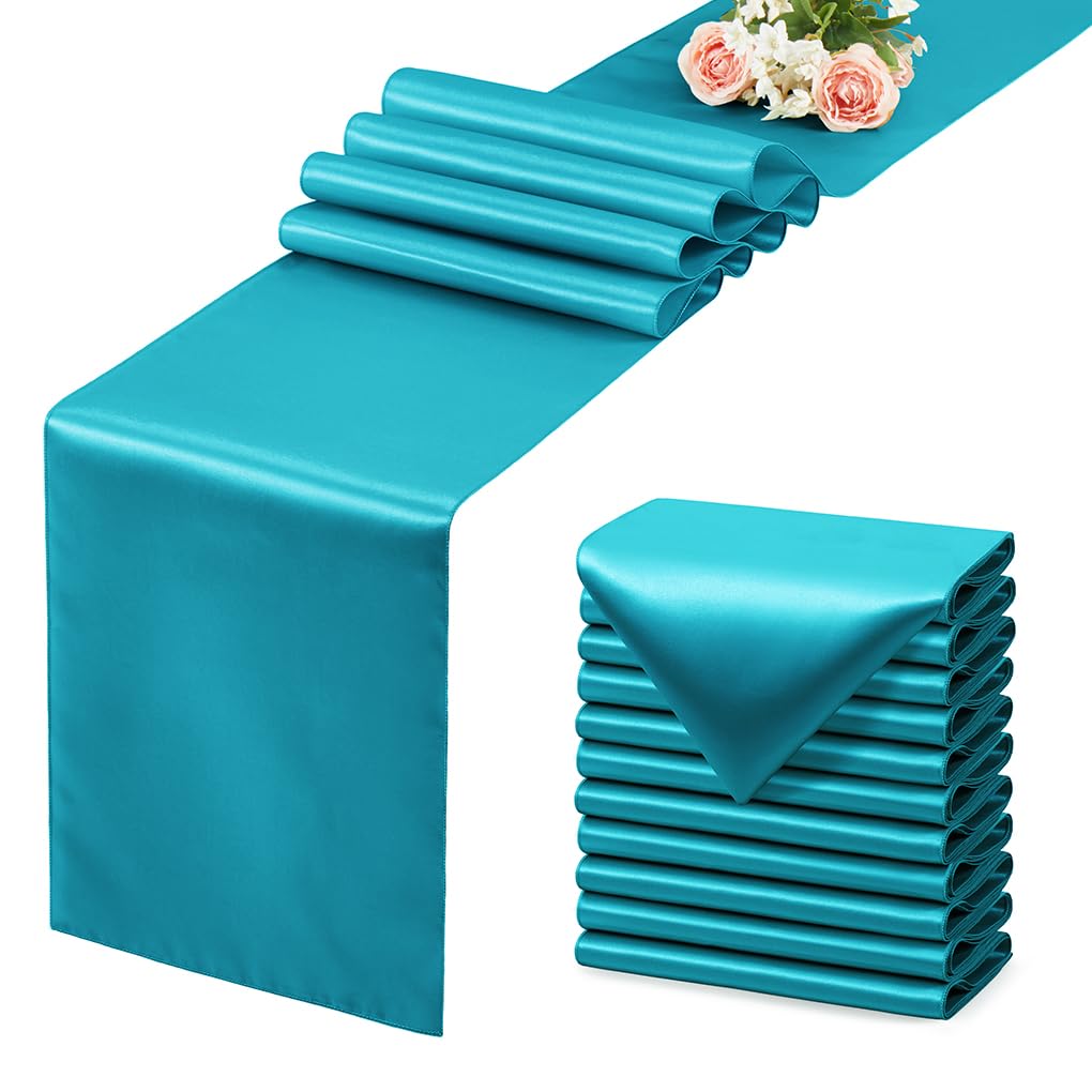 12 Pack Silver Table Runner 12x108 Inches Long, Satin Silk-Like Smooth Table Decor for Wedding Birthday Party
