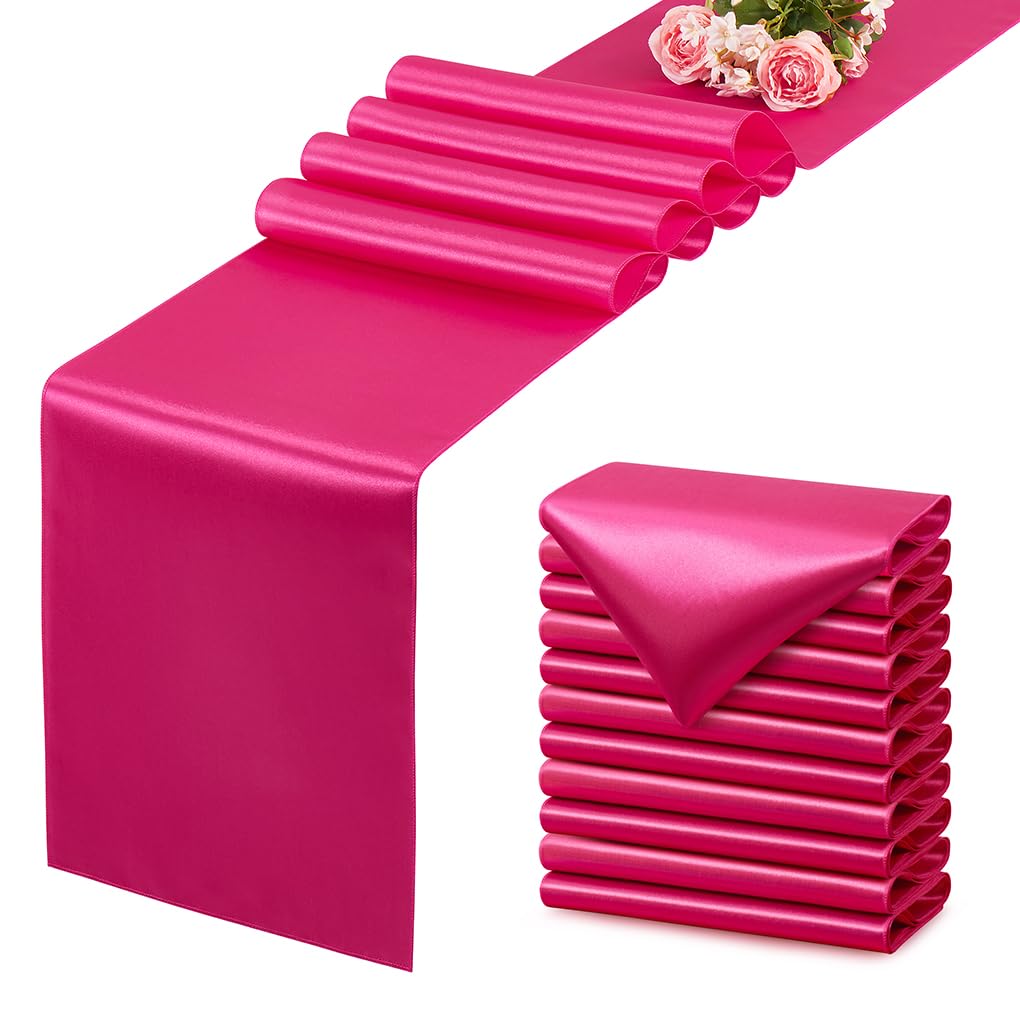 12 Pack Silver Table Runner 12x108 Inches Long, Satin Silk-Like Smooth Table Decor for Wedding Birthday Party