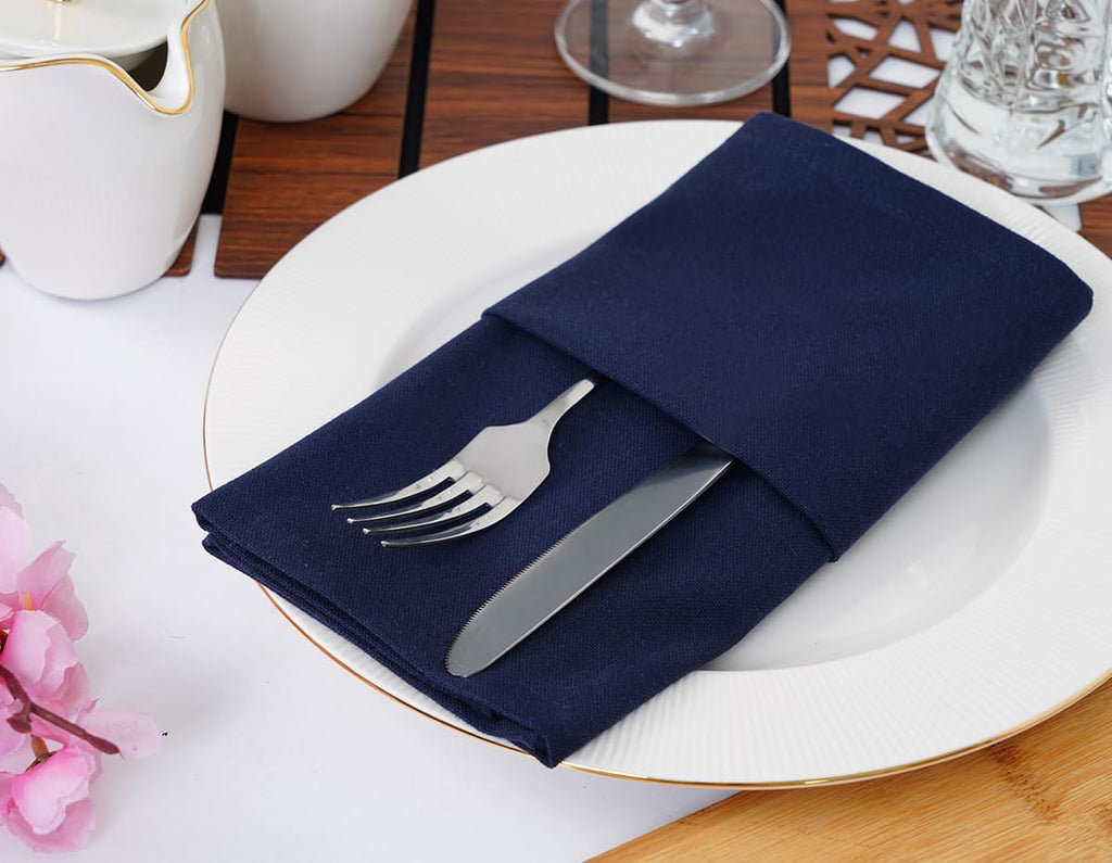 Blue Needles Solid Cloth Napkins Set of 12 Navy Blue 100% Cotton Dinner Napkins 18x18 inches - Soft, Reusable, Absorbent & Washable Linen, Ideal for Spring Summer Easter Events Parties & Everyday Use