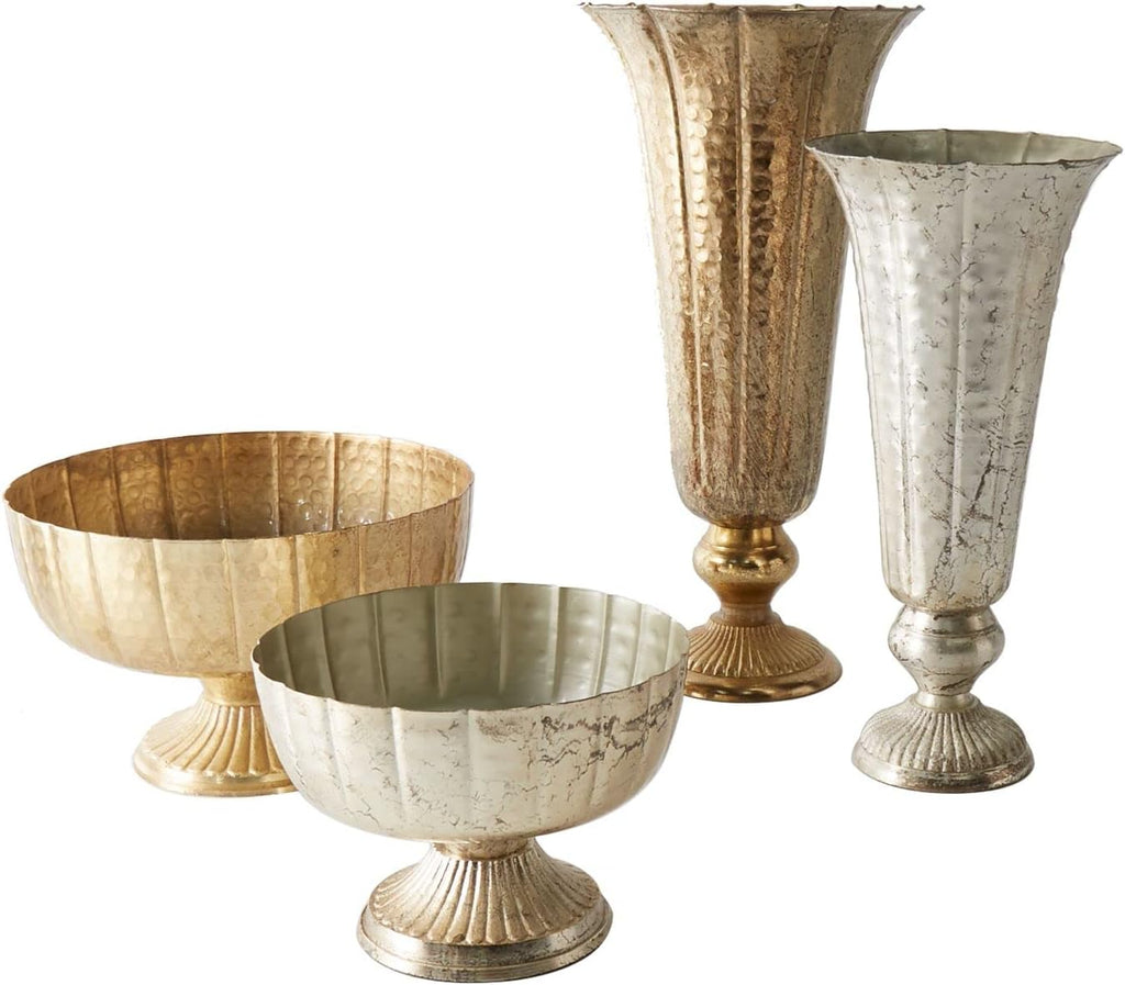 Distressed Champagne Metal Compote Bowl | Lita Metal Vase | Indoor and Outdoor Decoration for Any Event (7.75"x 5.75") (72010.61)