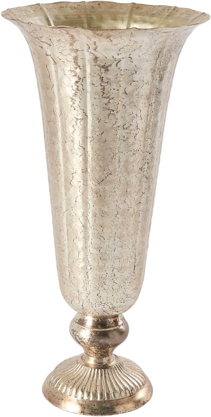 Distressed Champagne Metal Compote Bowl | Lita Metal Vase | Indoor and Outdoor Decoration for Any Event (7.75"x 5.75") (72010.61)