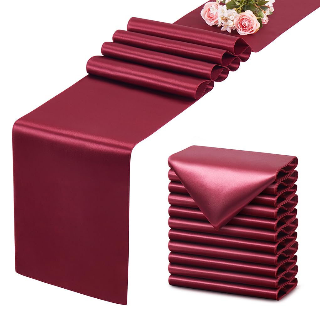 12 Pack Silver Table Runner 12x108 Inches Long, Satin Silk-Like Smooth Table Decor for Wedding Birthday Party
