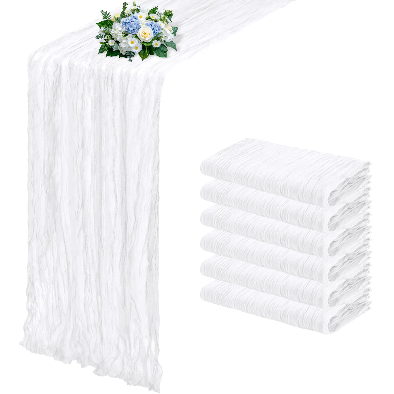 12 Pack Baby Blue Cheesecloth Table Runner 17x108 Inch Semi Sheer Boho Gauze Cheese Cloth Fabric Table Runners, for Wedding Party Baby Shower Birthday Home Decor Garden Farmhouse