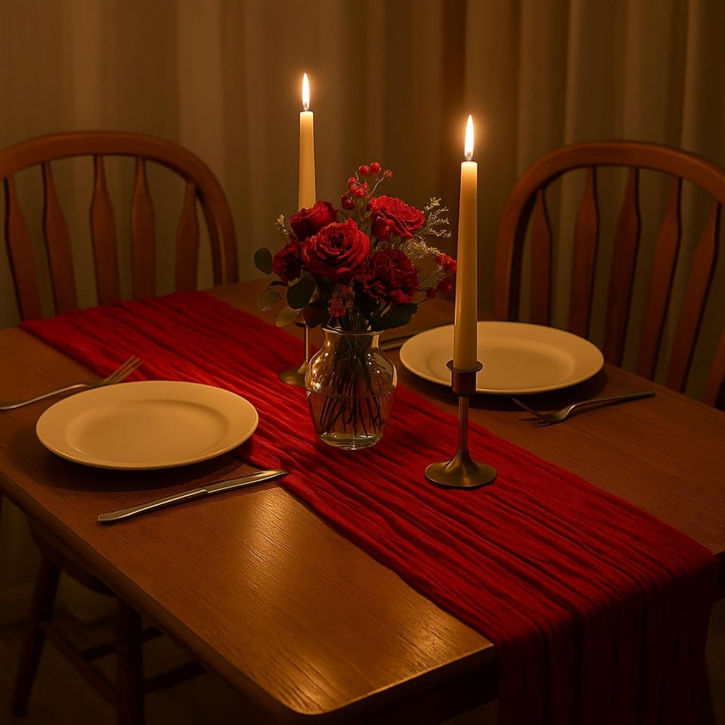 10FT Red Cheesecloth Table Runner 120 Inch Rustic Boho Gauze Cheese Cloth Table Runner for Wedding Baby Shower Bridal Shower Birthday Party Home Decorations