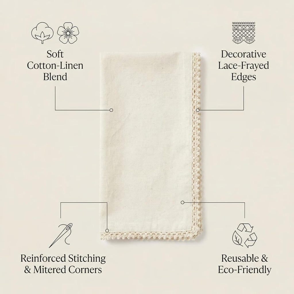 ACCENTHOME Natural Cloth Napkins Set of 12 18x18 inch Cotton Dinner Napkins - Washable Soft Premium Hotel Quality Reusable Napkins Perfect Table Napkins for Family Dinners, Weddings & Everyday Use