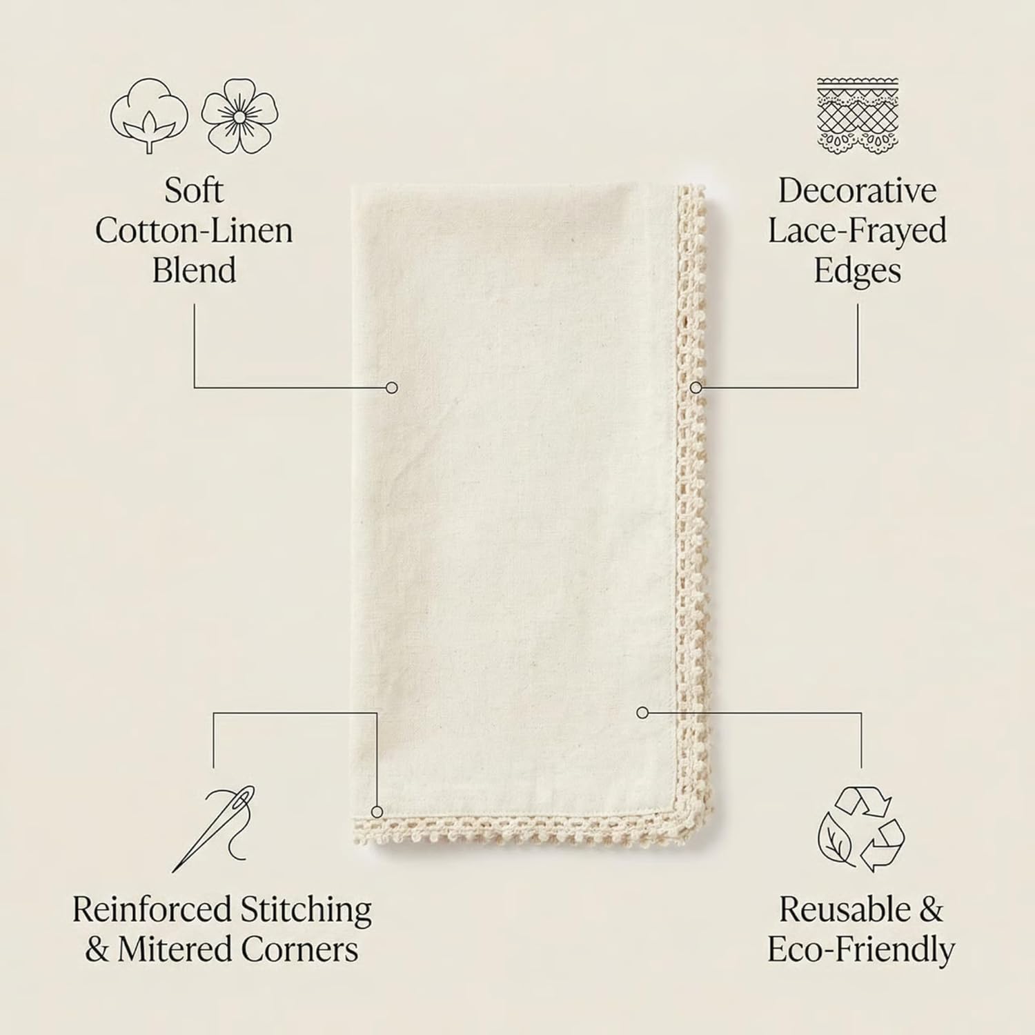 ACCENTHOME Natural Cloth Napkins Set of 12 18x18 inch Cotton Dinner Napkins - Washable Soft Premium Hotel Quality Reusable Napkins Perfect Table Napkins for Family Dinners, Weddings & Everyday Use