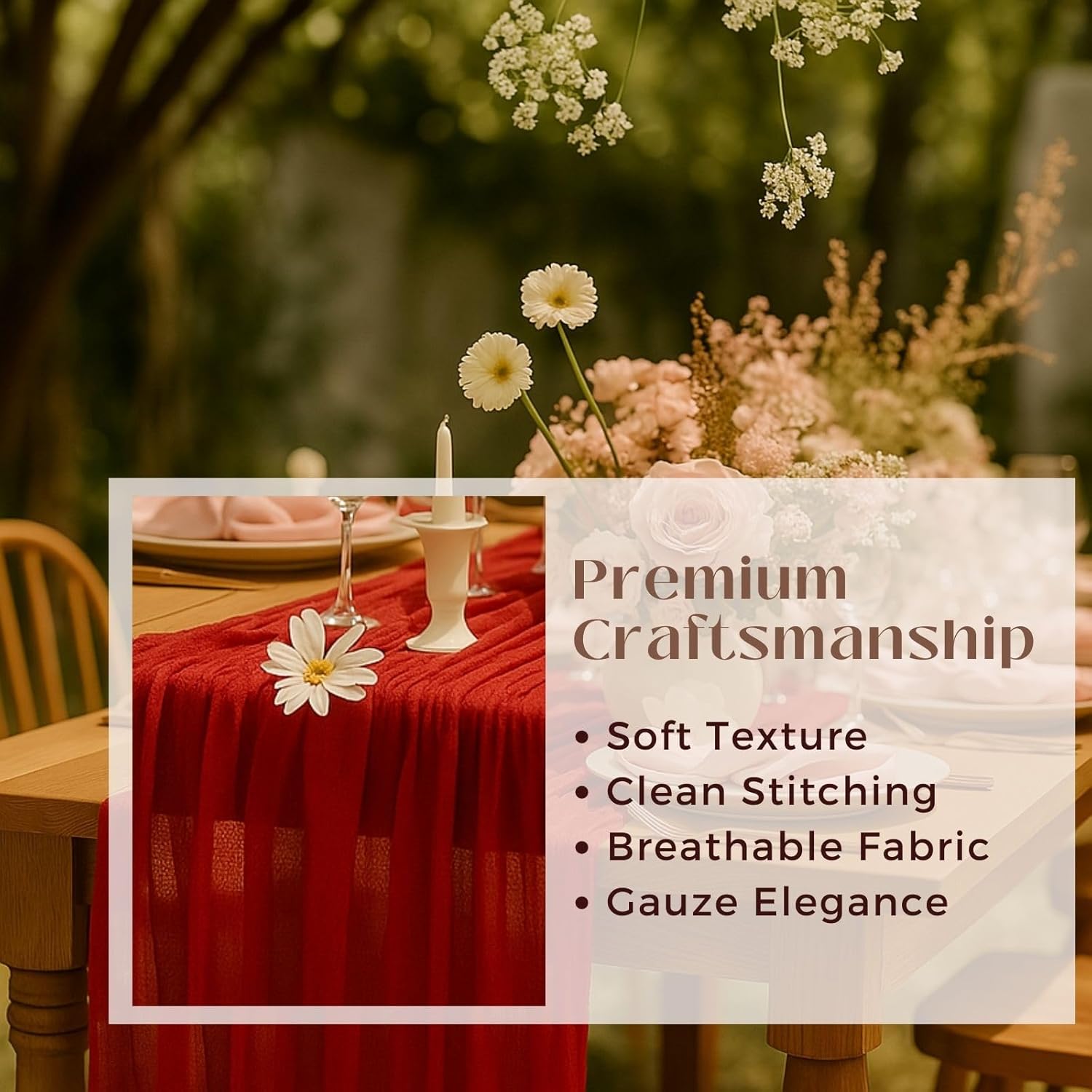 10FT Red Cheesecloth Table Runner 120 Inch Rustic Boho Gauze Cheese Cloth Table Runner for Wedding Baby Shower Bridal Shower Birthday Party Home Decorations