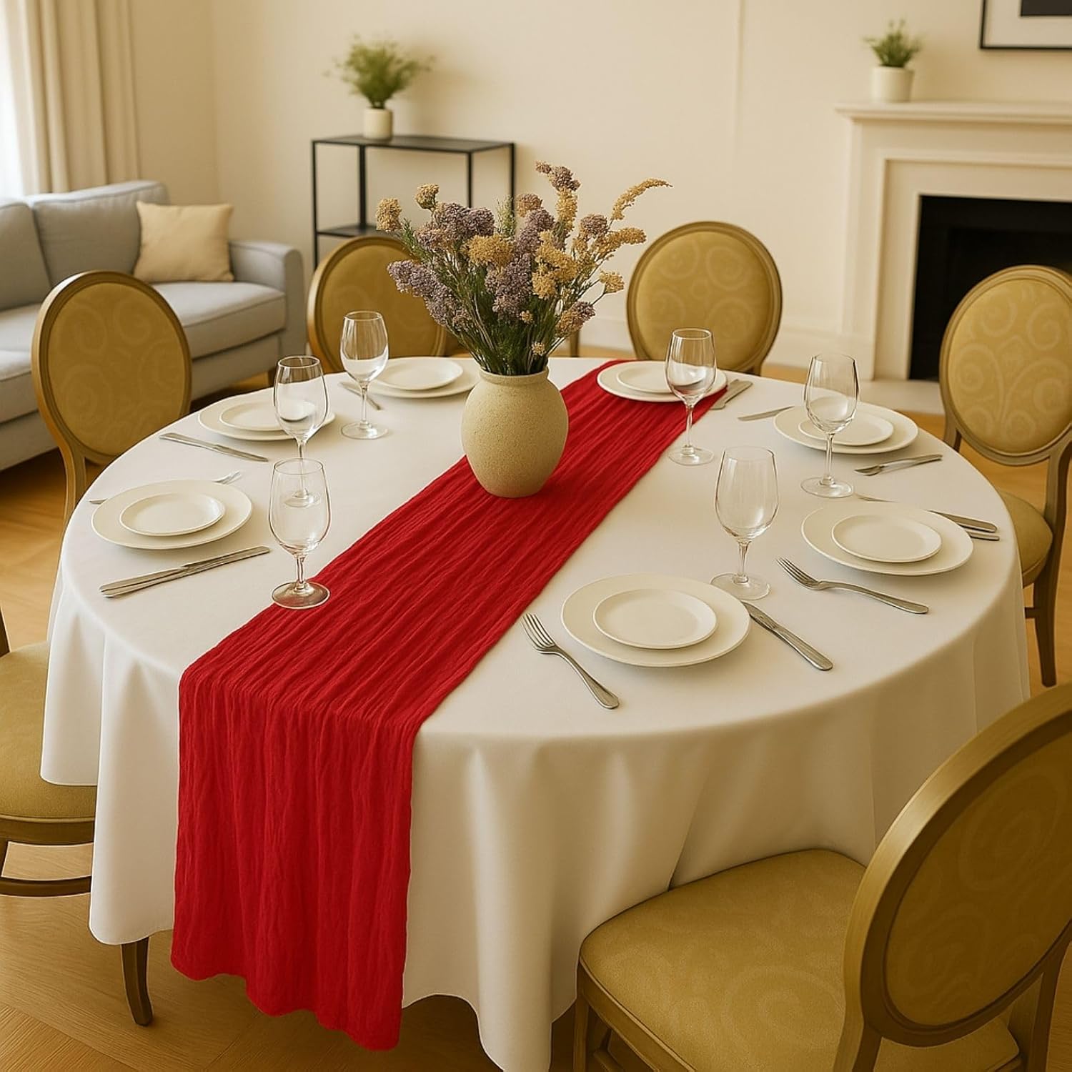 10FT Red Cheesecloth Table Runner 120 Inch Rustic Boho Gauze Cheese Cloth Table Runner for Wedding Baby Shower Bridal Shower Birthday Party Home Decorations