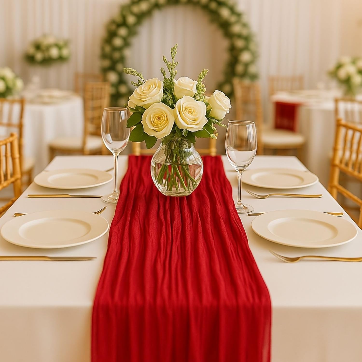 10FT Red Cheesecloth Table Runner 120 Inch Rustic Boho Gauze Cheese Cloth Table Runner for Wedding Baby Shower Bridal Shower Birthday Party Home Decorations