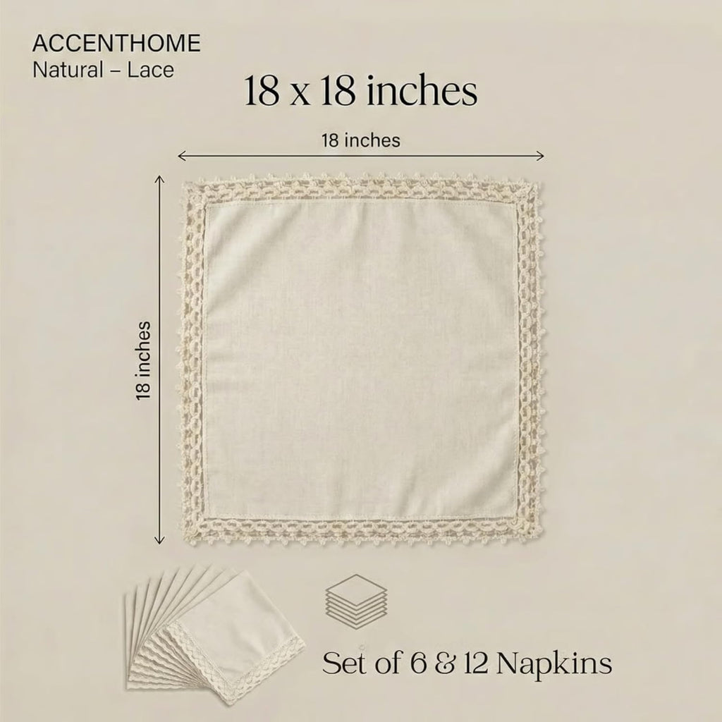 ACCENTHOME Natural Cloth Napkins Set of 12 18x18 inch Cotton Dinner Napkins - Washable Soft Premium Hotel Quality Reusable Napkins Perfect Table Napkins for Family Dinners, Weddings & Everyday Use