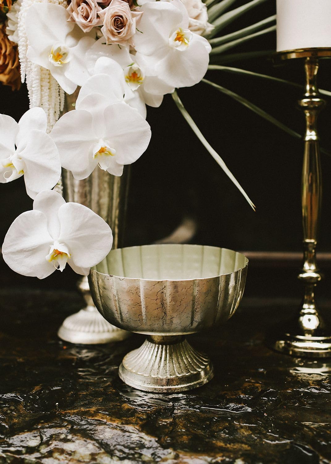 Distressed Champagne Metal Compote Bowl | Lita Metal Vase | Indoor and Outdoor Decoration for Any Event (7.75"x 5.75") (72010.61)
