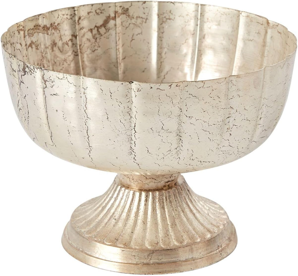 Distressed Champagne Metal Compote Bowl | Lita Metal Vase | Indoor and Outdoor Decoration for Any Event (7.75"x 5.75") (72010.61)