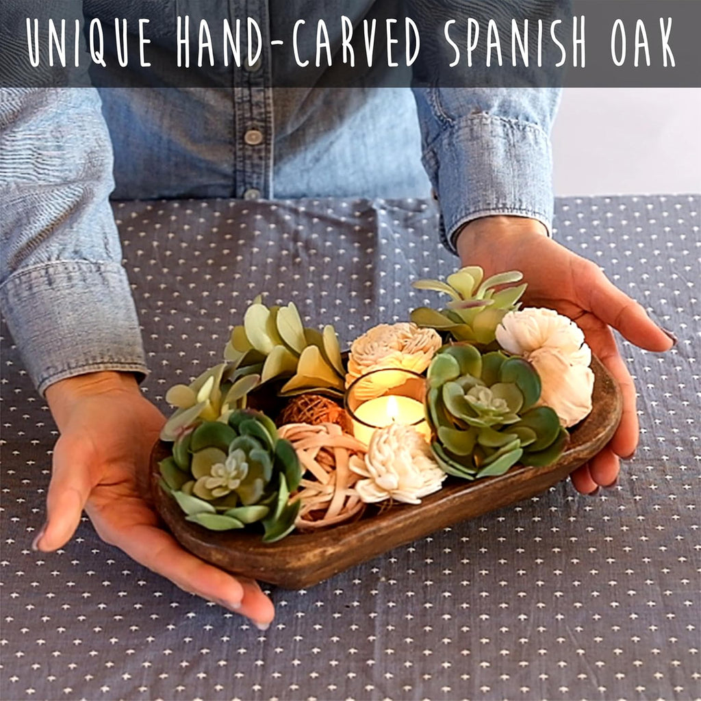 MAINEVENT Decorative Bowl Home Decor Approx 10 Inch, Hand Crafted Spanish Oak Wooden Dough Bowl Decor, Table Centerpiece Made in USA