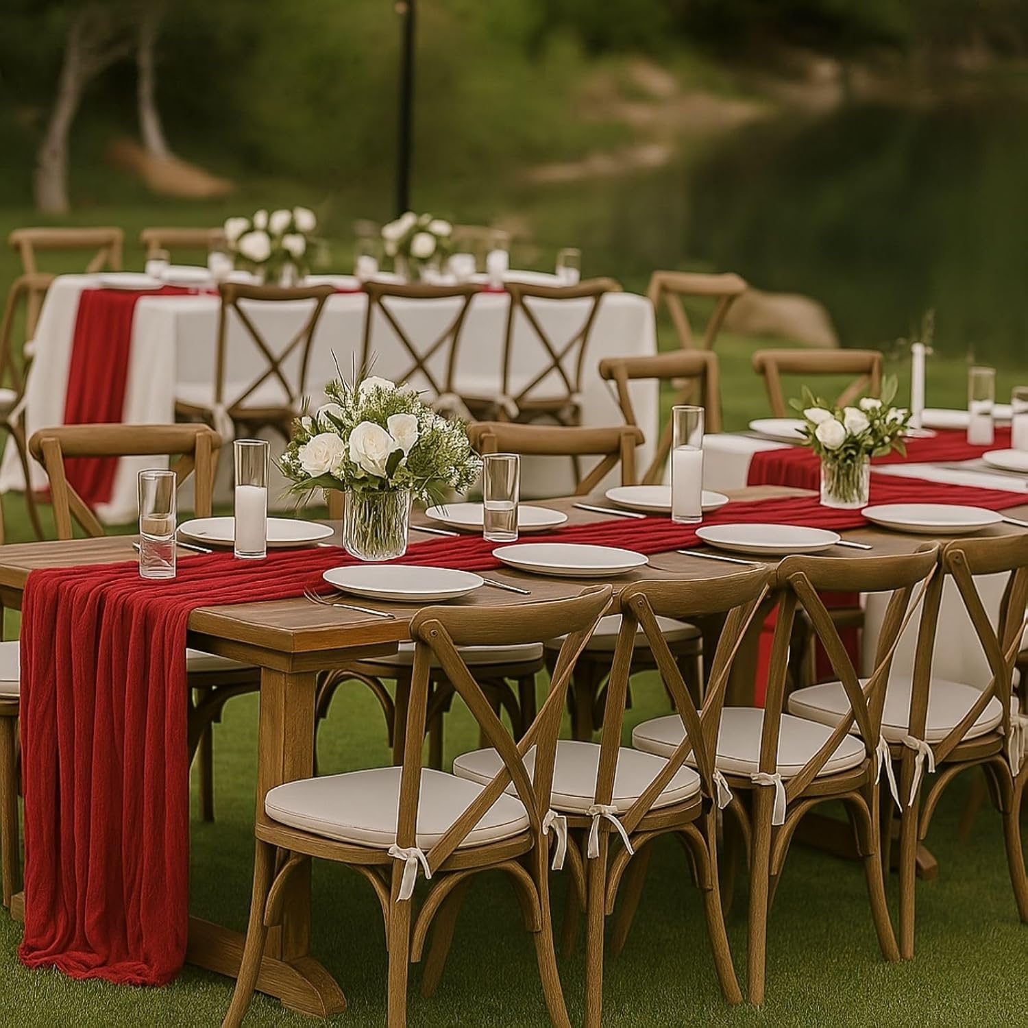 10FT Red Cheesecloth Table Runner 120 Inch Rustic Boho Gauze Cheese Cloth Table Runner for Wedding Baby Shower Bridal Shower Birthday Party Home Decorations