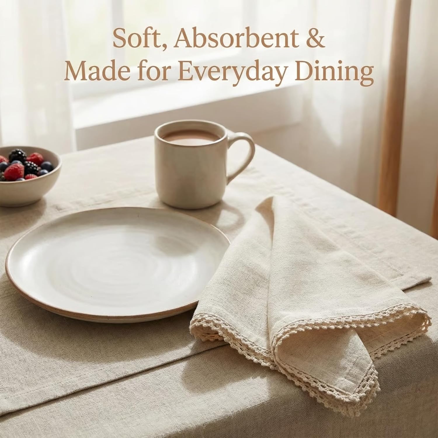 ACCENTHOME Natural Cloth Napkins Set of 12 18x18 inch Cotton Dinner Napkins - Washable Soft Premium Hotel Quality Reusable Napkins Perfect Table Napkins for Family Dinners, Weddings & Everyday Use