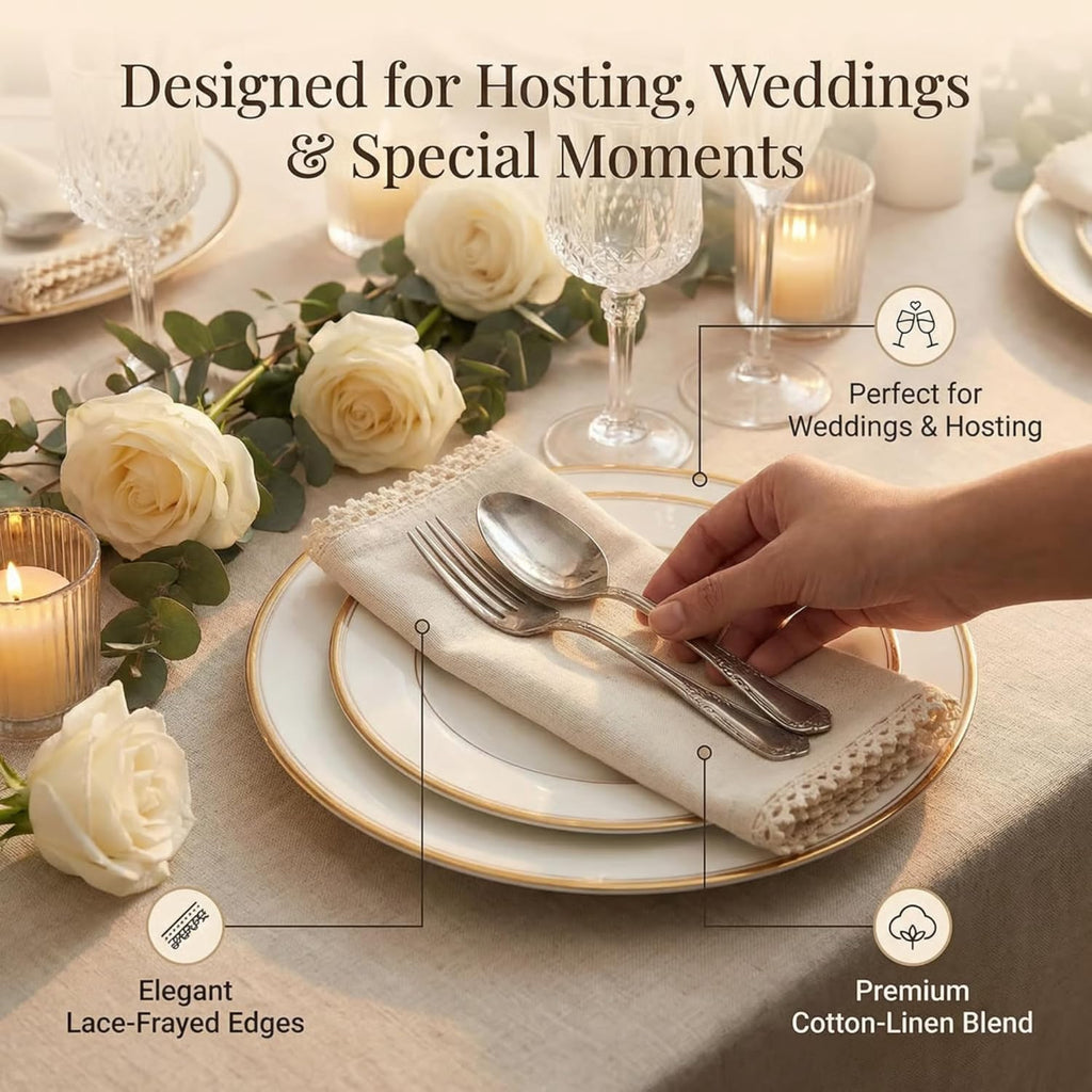 ACCENTHOME Natural Cloth Napkins Set of 12 18x18 inch Cotton Dinner Napkins - Washable Soft Premium Hotel Quality Reusable Napkins Perfect Table Napkins for Family Dinners, Weddings & Everyday Use