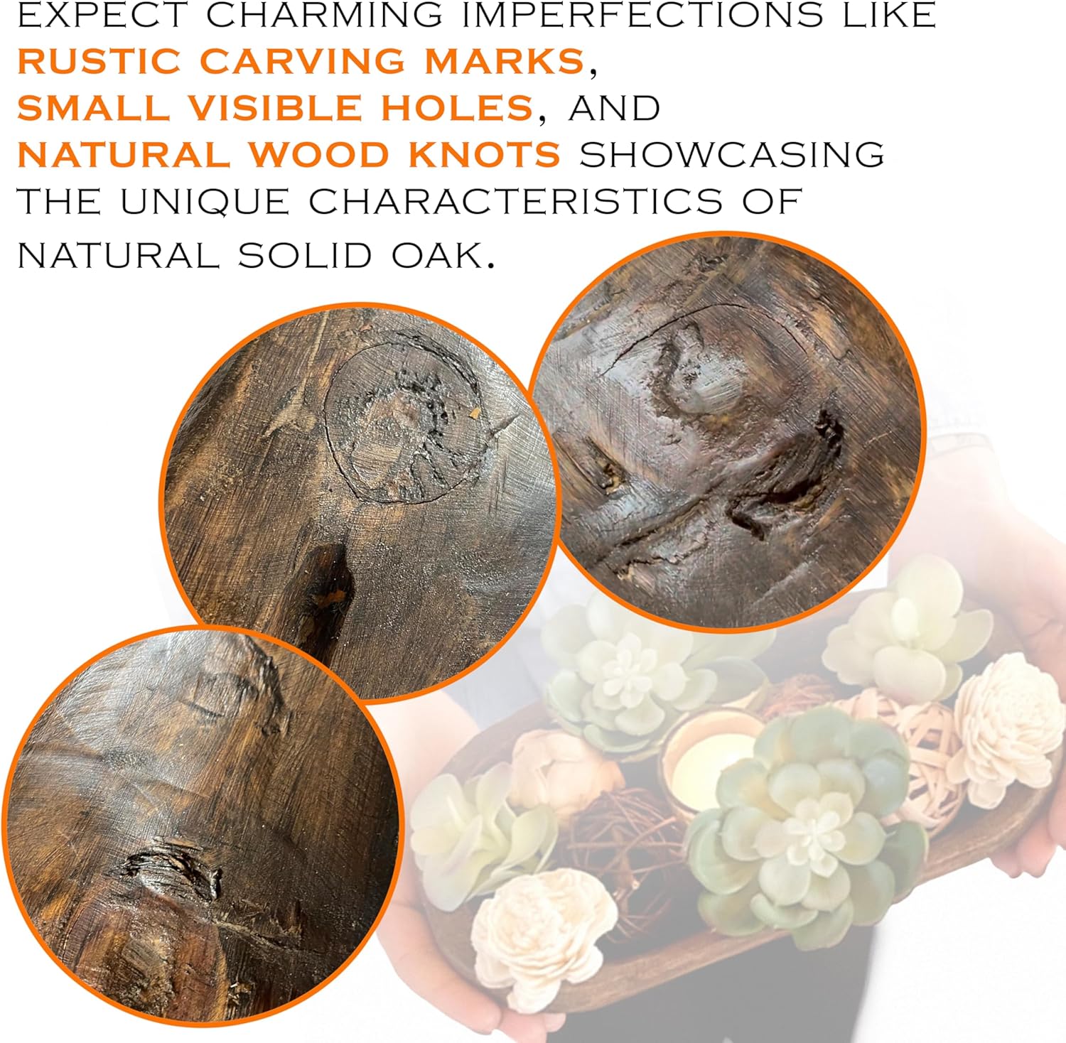 MAINEVENT Decorative Bowl Home Decor Approx 10 Inch, Hand Crafted Spanish Oak Wooden Dough Bowl Decor, Table Centerpiece Made in USA