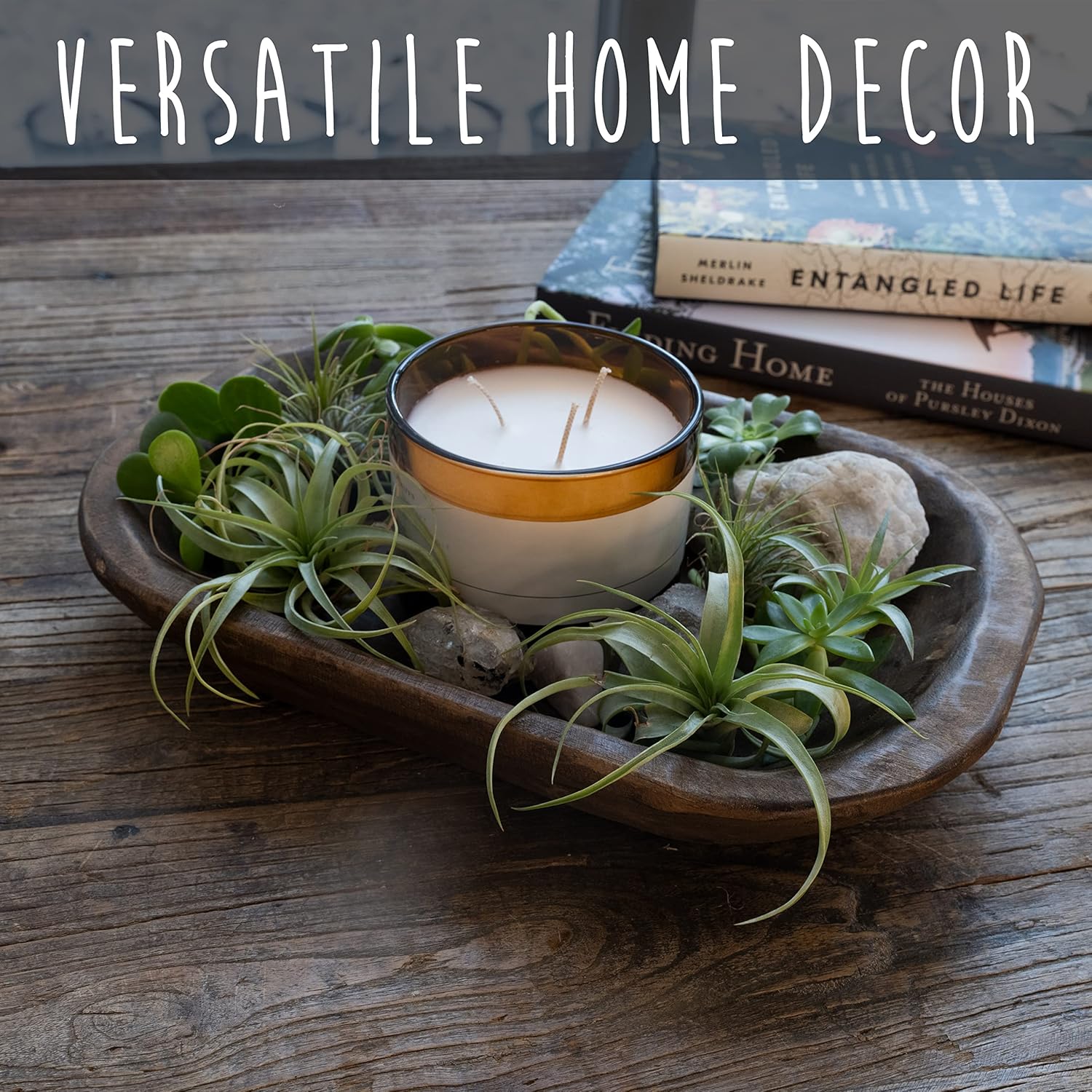 MAINEVENT Decorative Bowl Home Decor Approx 10 Inch, Hand Crafted Spanish Oak Wooden Dough Bowl Decor, Table Centerpiece Made in USA